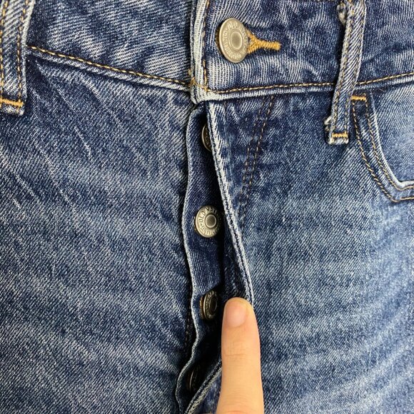 Old Navy Kicker Boot Cut Extra High Rise Womens 4 Medium Wash Raw Hem Button Fly - Picture 5 of 7